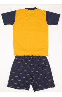 Mustard And Navy Blue Cotton Kids Dress (KR1236)